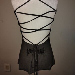 Dolls Kill Black Pinstripe Lace-Up Mini Dress